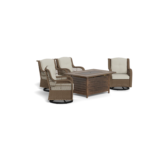 5pc Rio Vista Fire Table Chat Set with Outdoor Wicker Swivel Chairs
