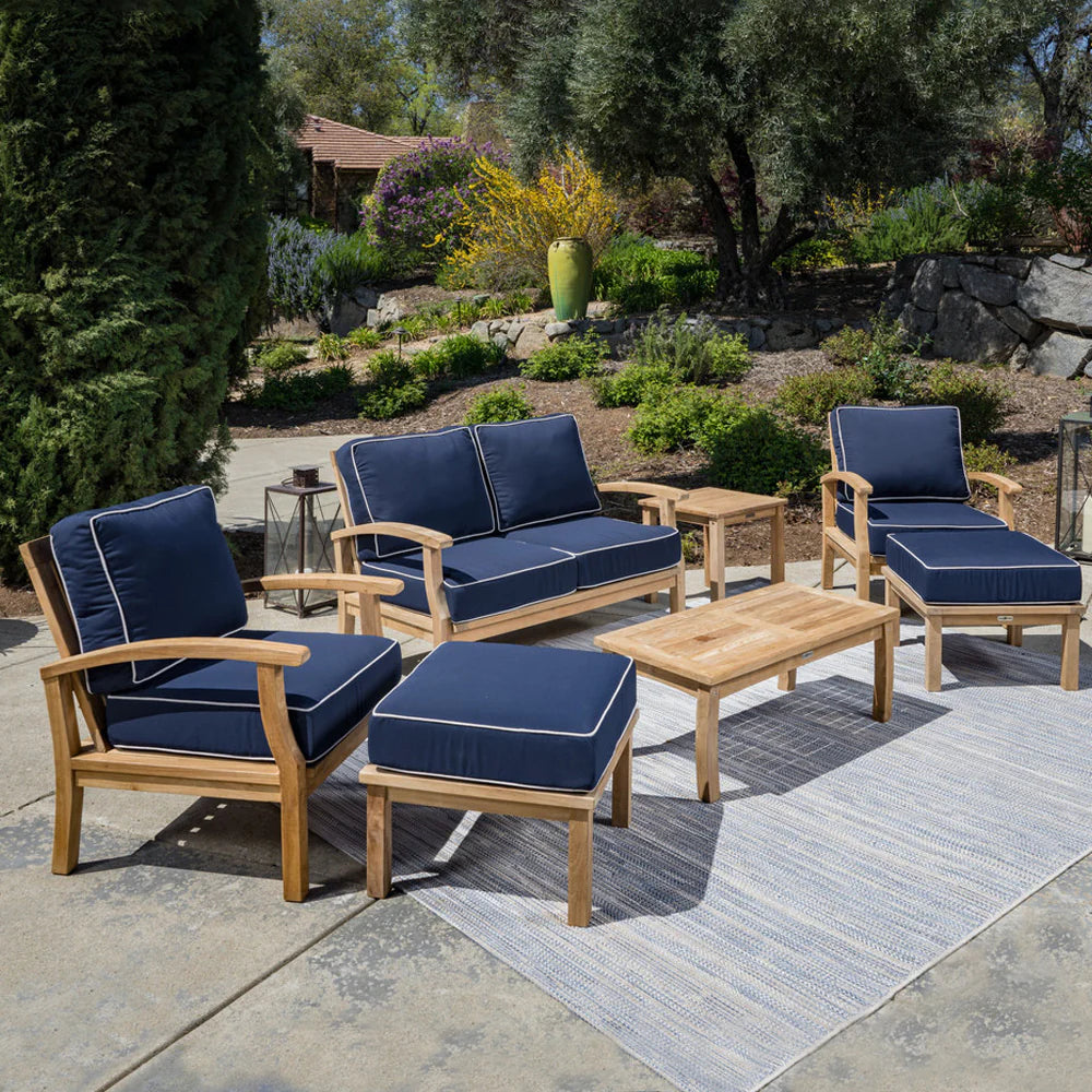 Teak 7pc Loveseat Set with Sunbrella Cushions lifestyle