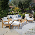 Teak 6pc Sofa Set with Sunbrella Cushions real setting