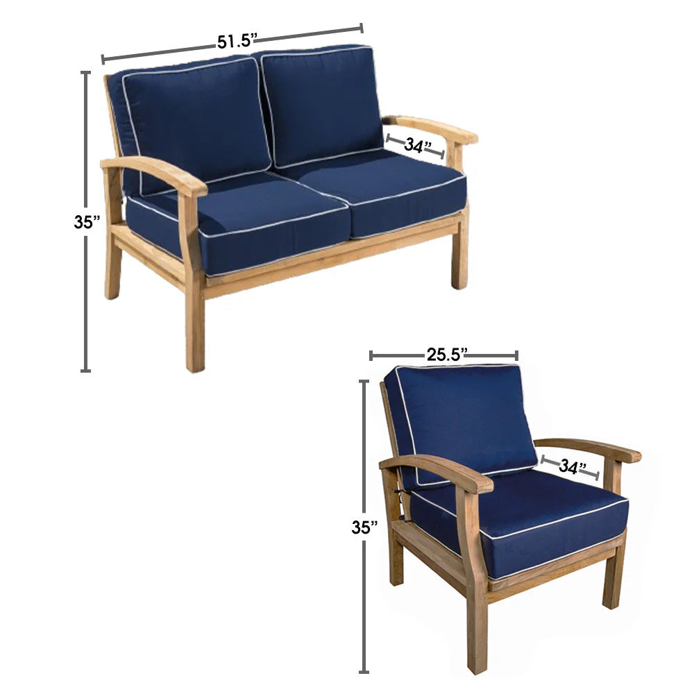 Teak 7pc Loveseat Set dimensions